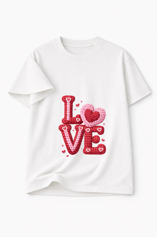 KNIT–HEART LOVE — THE CUDDLE-TEXTURED VALENTINE TEE (UNISEX)
