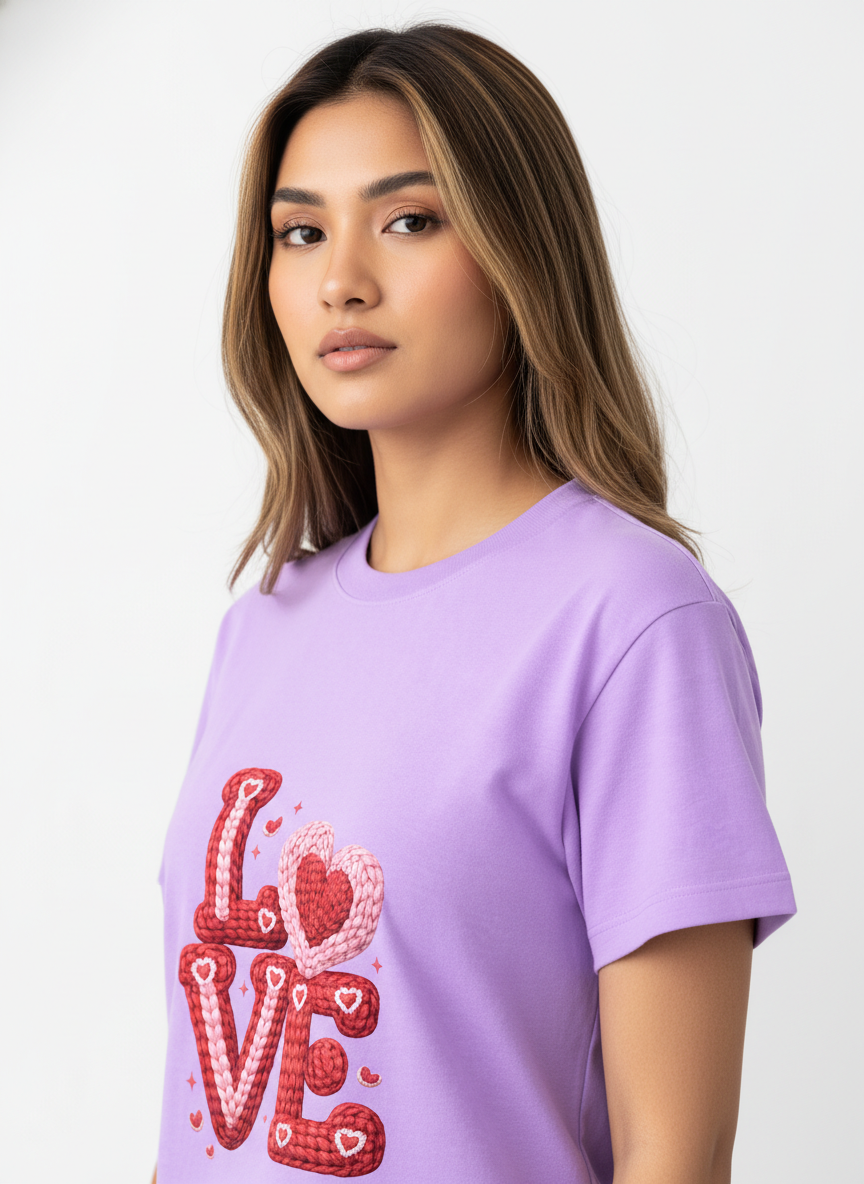 KNIT–HEART LOVE — THE CUDDLE-TEXTURED VALENTINE TEE (UNISEX)