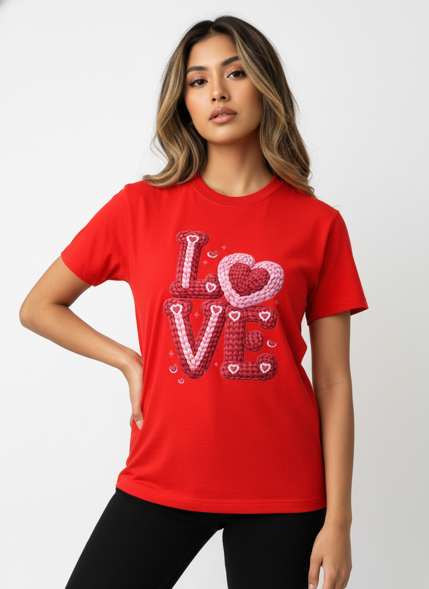 KNIT–HEART LOVE — THE CUDDLE-TEXTURED VALENTINE TEE (UNISEX)