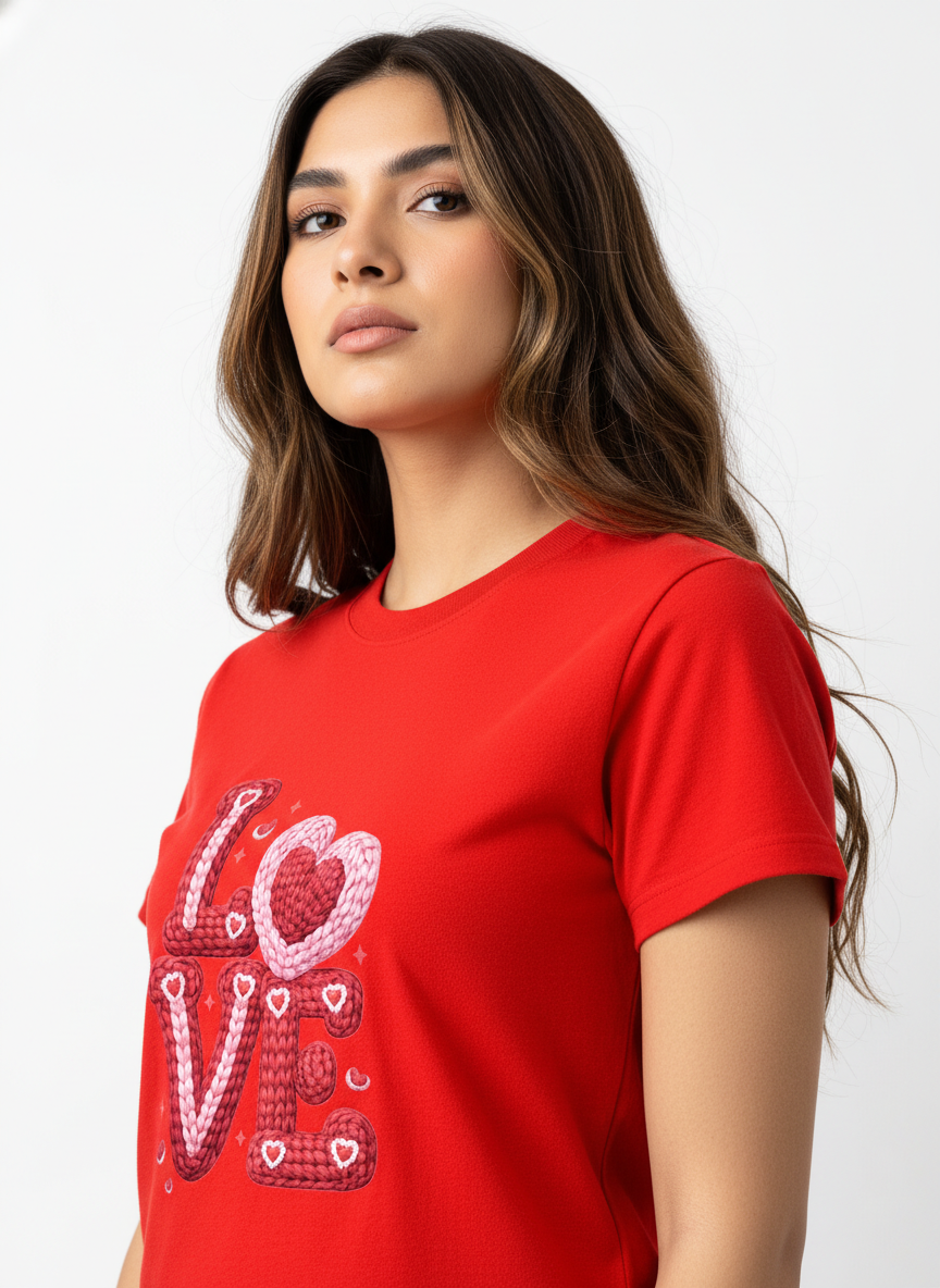 KNIT–HEART LOVE — THE CUDDLE-TEXTURED VALENTINE TEE (UNISEX)