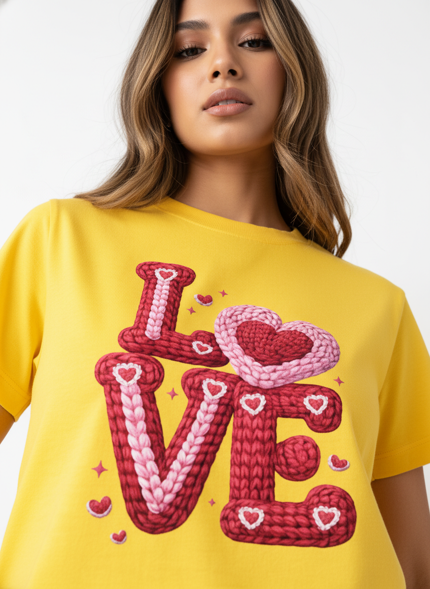 KNIT–HEART LOVE — THE CUDDLE-TEXTURED VALENTINE TEE (UNISEX)