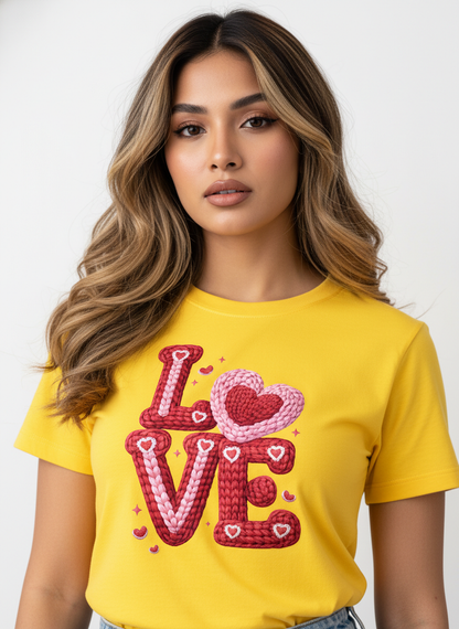 KNIT–HEART LOVE — THE CUDDLE-TEXTURED VALENTINE TEE (UNISEX)