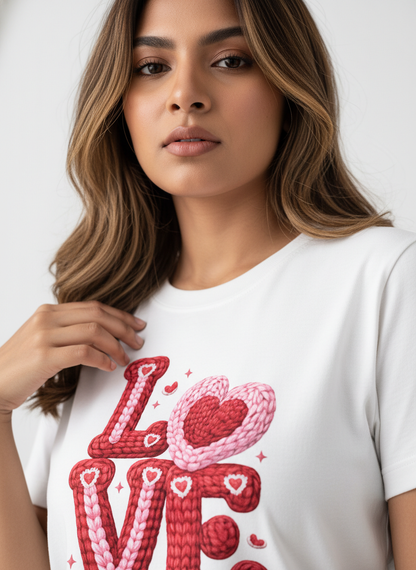 KNIT–HEART LOVE — THE CUDDLE-TEXTURED VALENTINE TEE (UNISEX)