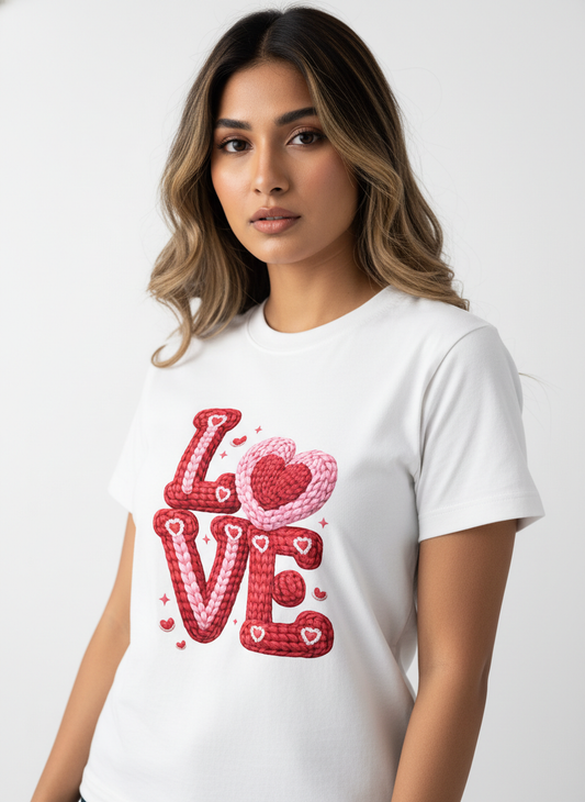 KNIT–HEART LOVE — THE CUDDLE-TEXTURED VALENTINE TEE (UNISEX)