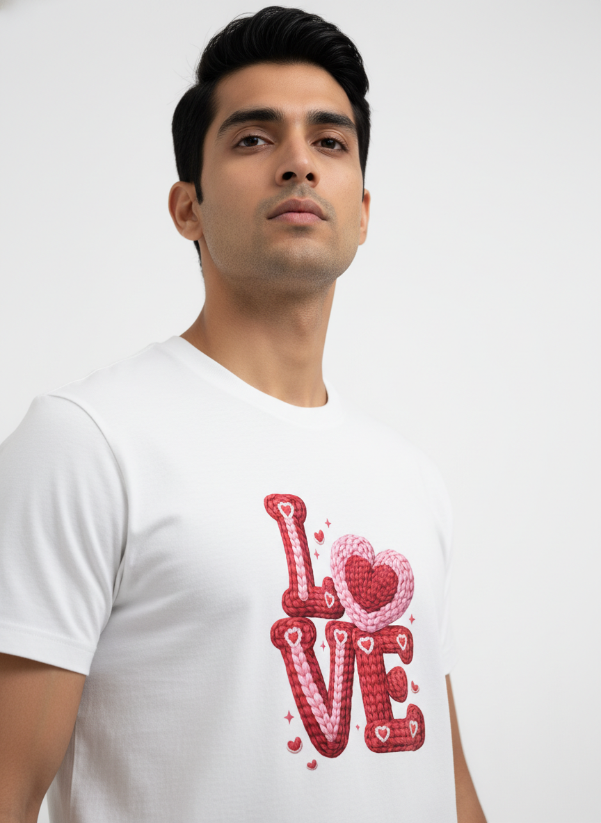 KNIT–HEART LOVE — THE CUDDLE-TEXTURED VALENTINE TEE (UNISEX)