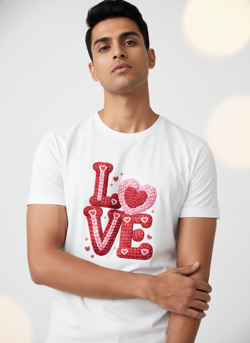 KNIT–HEART LOVE — THE CUDDLE-TEXTURED VALENTINE TEE (UNISEX)