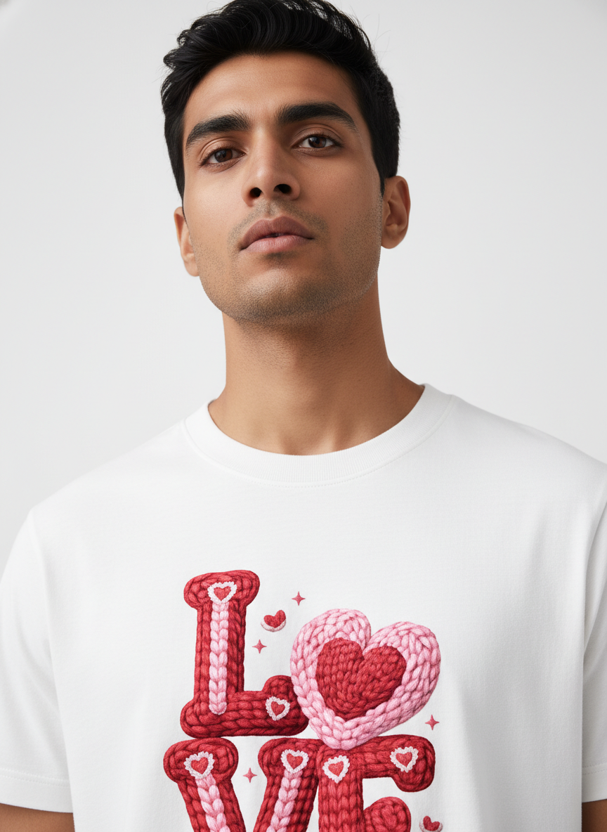 KNIT–HEART LOVE — THE CUDDLE-TEXTURED VALENTINE TEE (UNISEX)