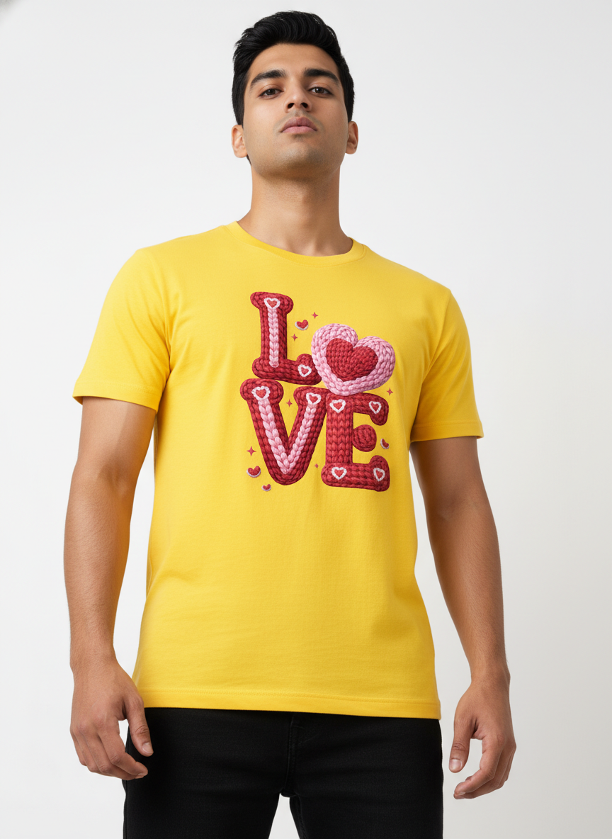KNIT–HEART LOVE — THE CUDDLE-TEXTURED VALENTINE TEE (UNISEX)