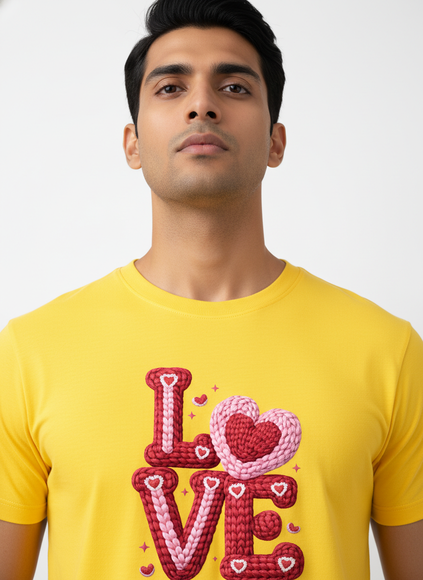 KNIT–HEART LOVE — THE CUDDLE-TEXTURED VALENTINE TEE (UNISEX)