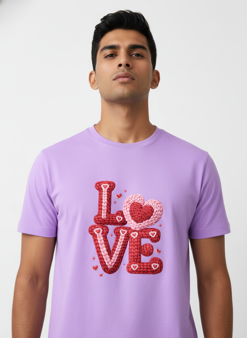 KNIT–HEART LOVE — THE CUDDLE-TEXTURED VALENTINE TEE (UNISEX)