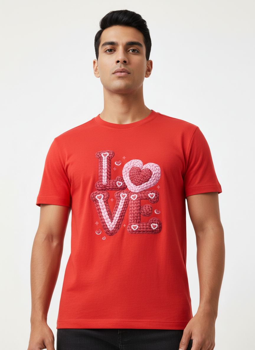 KNIT–HEART LOVE — THE CUDDLE-TEXTURED VALENTINE TEE (UNISEX)